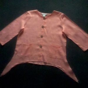 14- Large salmon color Front Wooden Button Shirt that also ties on each side